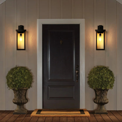 Outdoor Wall Lanterns (2-Pack) – Black Aluminum Frame, Clear Glass & Auto Dusk-to-Dawn Sensor | Weatherproof Wall Sconces