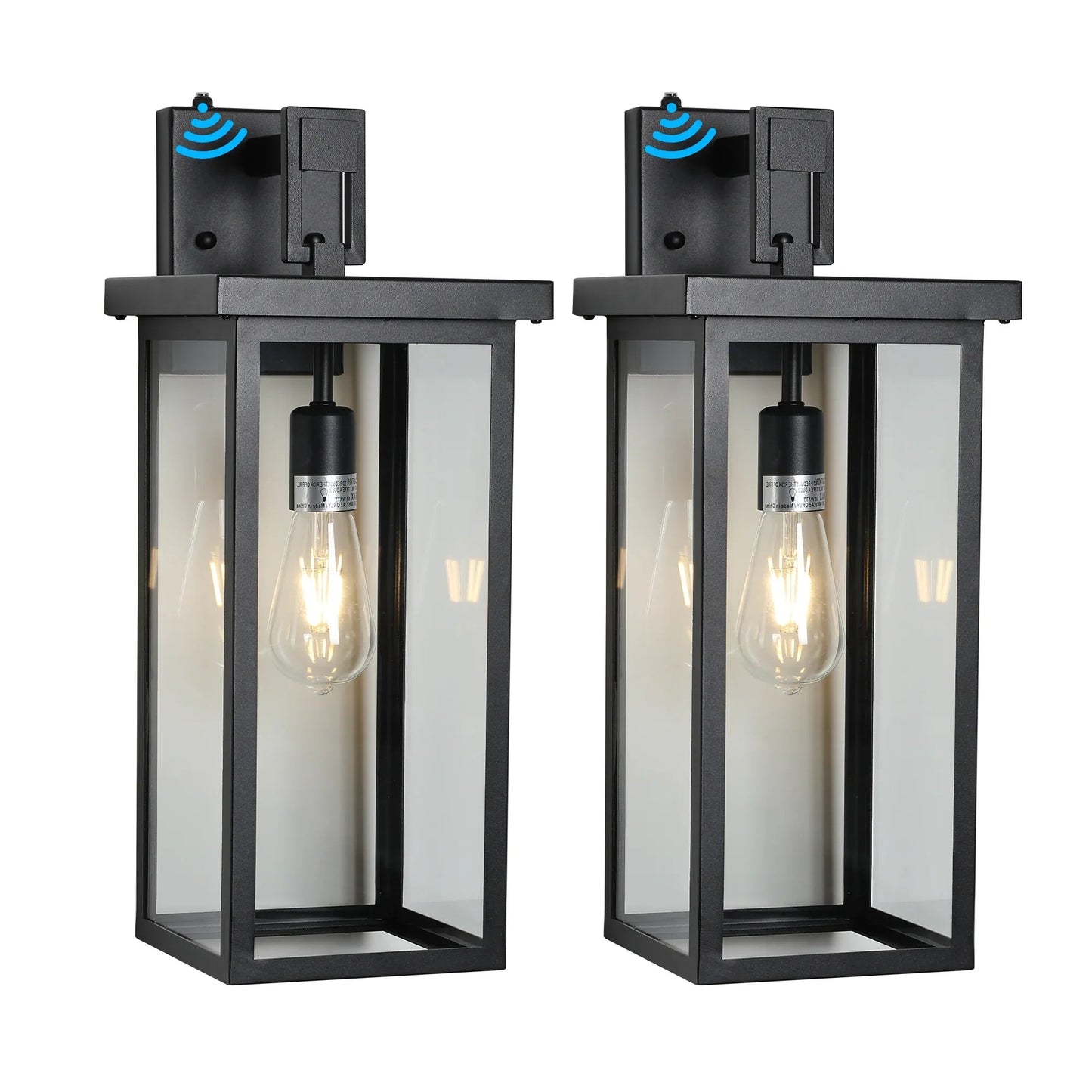 Outdoor Wall Lanterns (2-Pack) – Black Aluminum Frame, Clear Glass & Auto Dusk-to-Dawn Sensor | Weatherproof Wall Sconces