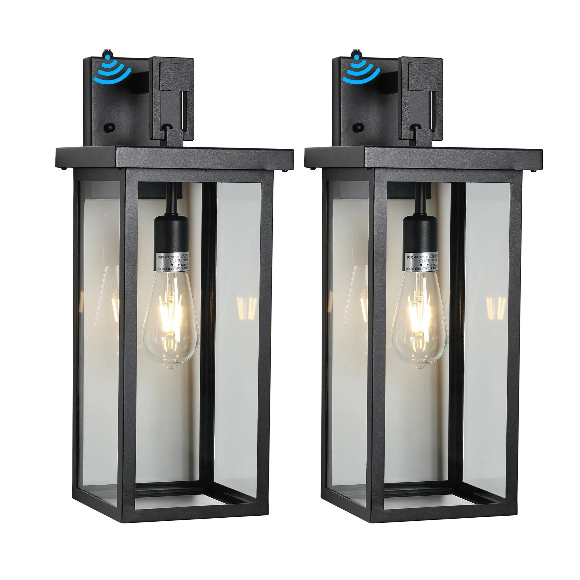 Outdoor Wall Lanterns (2-Pack) – Black Aluminum Frame, Clear Glass & Auto Dusk-to-Dawn Sensor | Weatherproof Wall Sconces