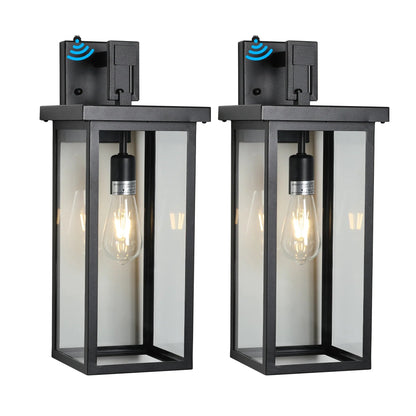Outdoor Wall Lanterns (2-Pack) – Black Aluminum Frame, Clear Glass & Auto Dusk-to-Dawn Sensor | Weatherproof Wall Sconces