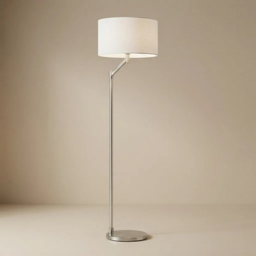 Floor Lamp – Brushed Nickel Finish, White Linen Shade & Rotary Switch | Modern Living Room & Bedroom