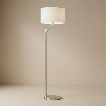 Floor Lamp – Brushed Nickel Finish, White Linen Shade & Rotary Switch | Modern Living Room & Bedroom