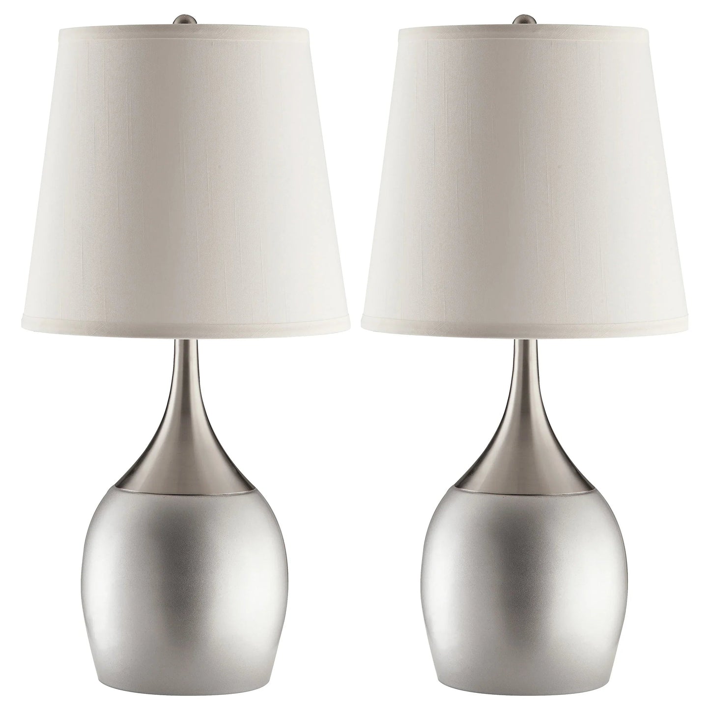 Urn Table Lamps (2-Pack) – Silver Chrome Base & Empire Fabric Shade | Classic Contemporary Bedside & Living Room Lamps
