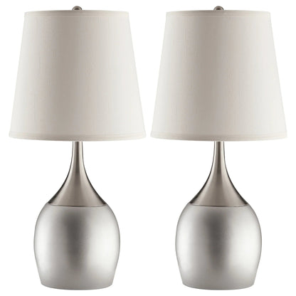 Urn Table Lamps (2-Pack) – Silver Chrome Base & Empire Fabric Shade | Classic Contemporary Bedside & Living Room Lamps