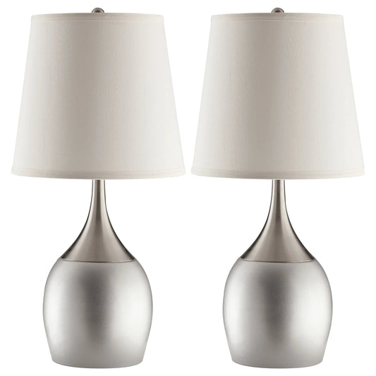 Urn Table Lamps (2-Pack) – Silver Chrome Base & Empire Fabric Shade | Classic Contemporary Bedside & Living Room Lamps