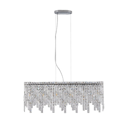 34.6" Oval K9 Crystal Chandelier | 6-Light Silver Modern Ceiling Light with Cascading Teardrop Crystals — Dining Room, Living Room & Bedroom