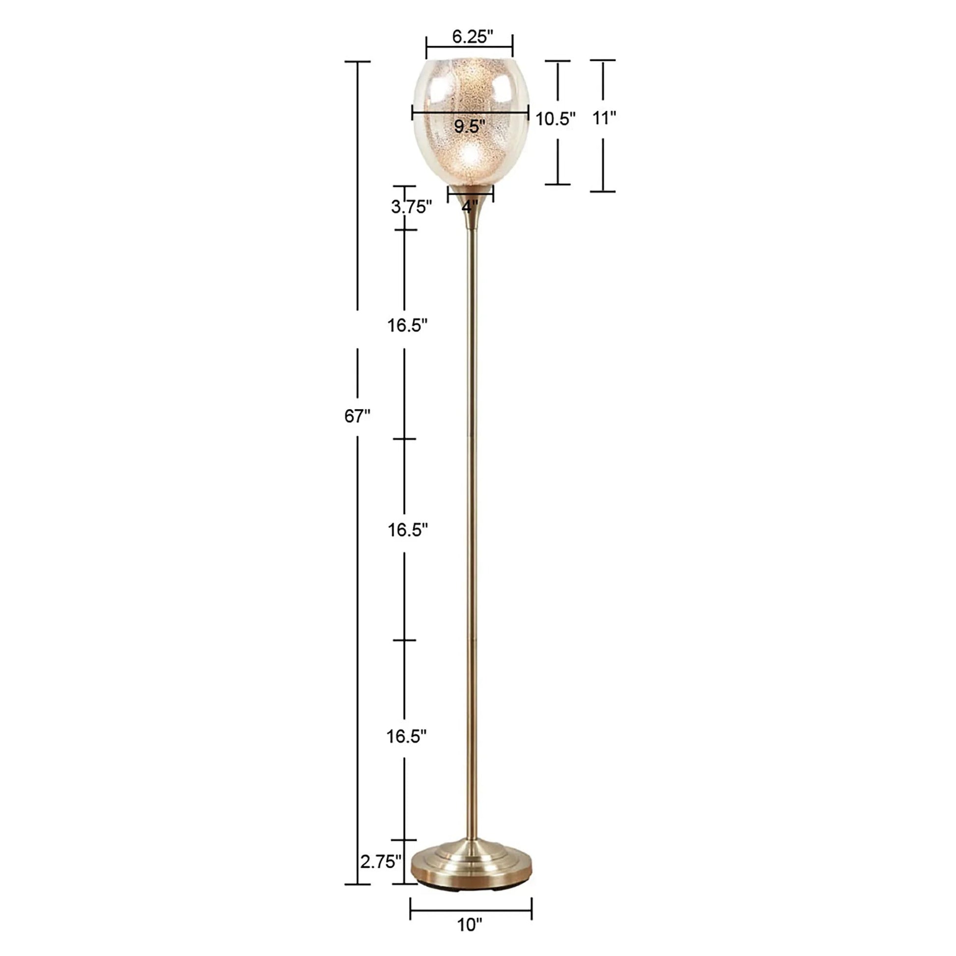 Uplight Floor Lamp – Antique Brass Stand, Mercury Glass Bowl Shade & LED Bulb Included