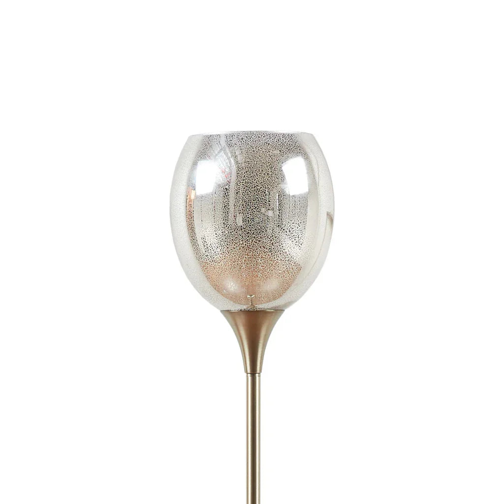 Uplight Floor Lamp – Antique Brass Stand, Mercury Glass Bowl Shade & LED Bulb Included