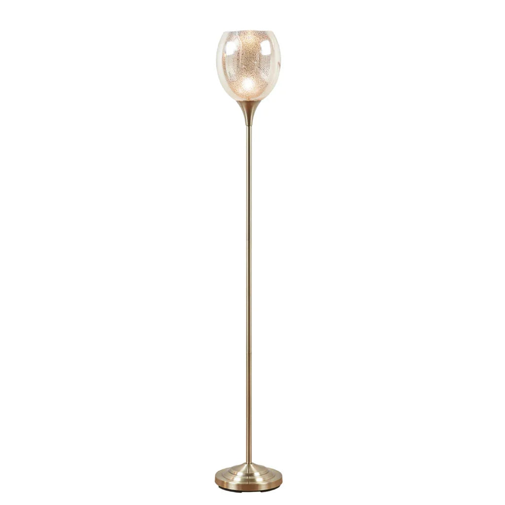 Uplight Floor Lamp – Antique Brass Stand, Mercury Glass Bowl Shade & LED Bulb Included