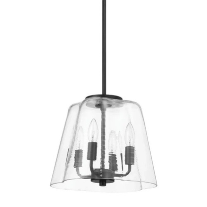 4-Light Candle Pendant Light – Satin Brass Finish & Clear Glass | Elegant Dining Room & Living Room Chandelier
