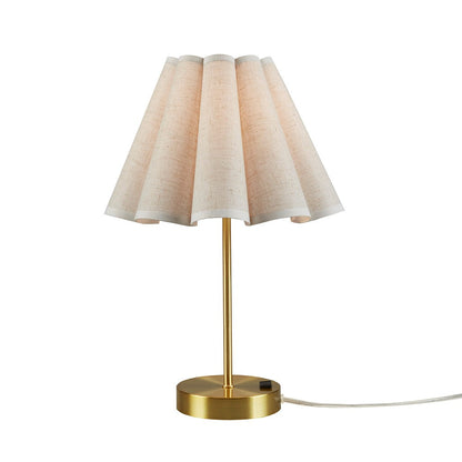 Dimmable Touch Table Lamp – Gold Base, Pleated Tapered Shade & Built-In Power Outlet | Accent Bedside Lamp