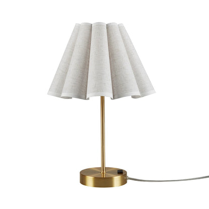 Dimmable Touch Table Lamp – Gold Base, Pleated Tapered Shade & Built-In Power Outlet | Accent Bedside Lamp