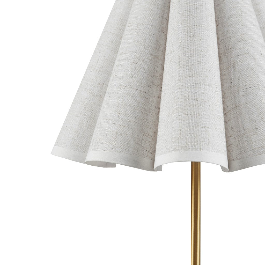 Dimmable Touch Table Lamp – Gold Base, Pleated Tapered Shade & Built-In Power Outlet | Accent Bedside Lamp