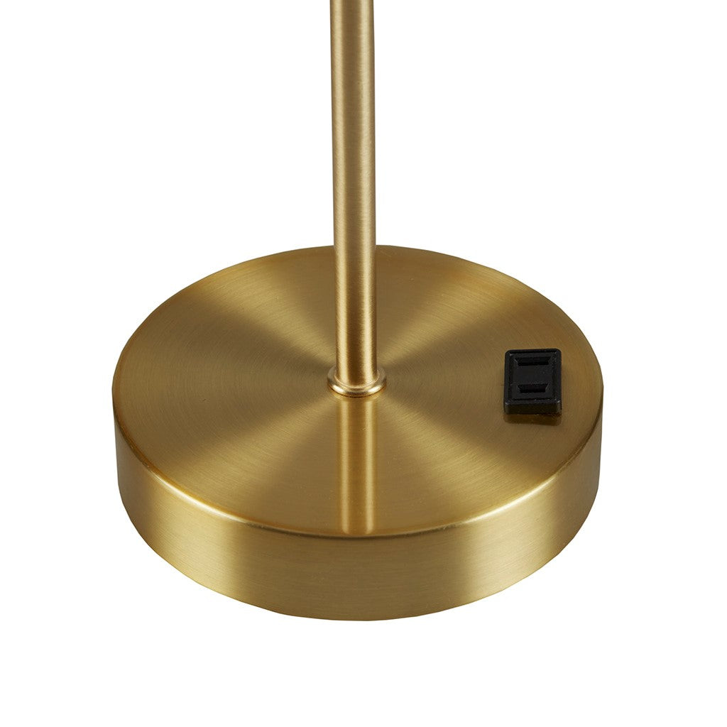 Dimmable Touch Table Lamp – Gold Base, Pleated Tapered Shade & Built-In Power Outlet | Accent Bedside Lamp