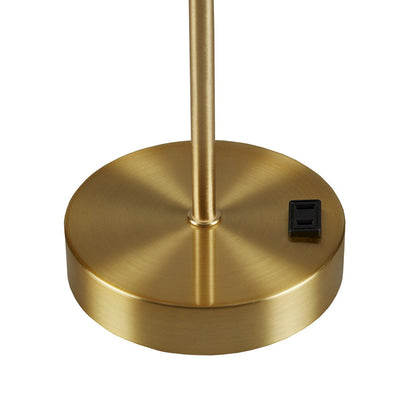 Dimmable Touch Table Lamp – Gold Base, Pleated Tapered Shade & Built-In Power Outlet | Accent Bedside Lamp