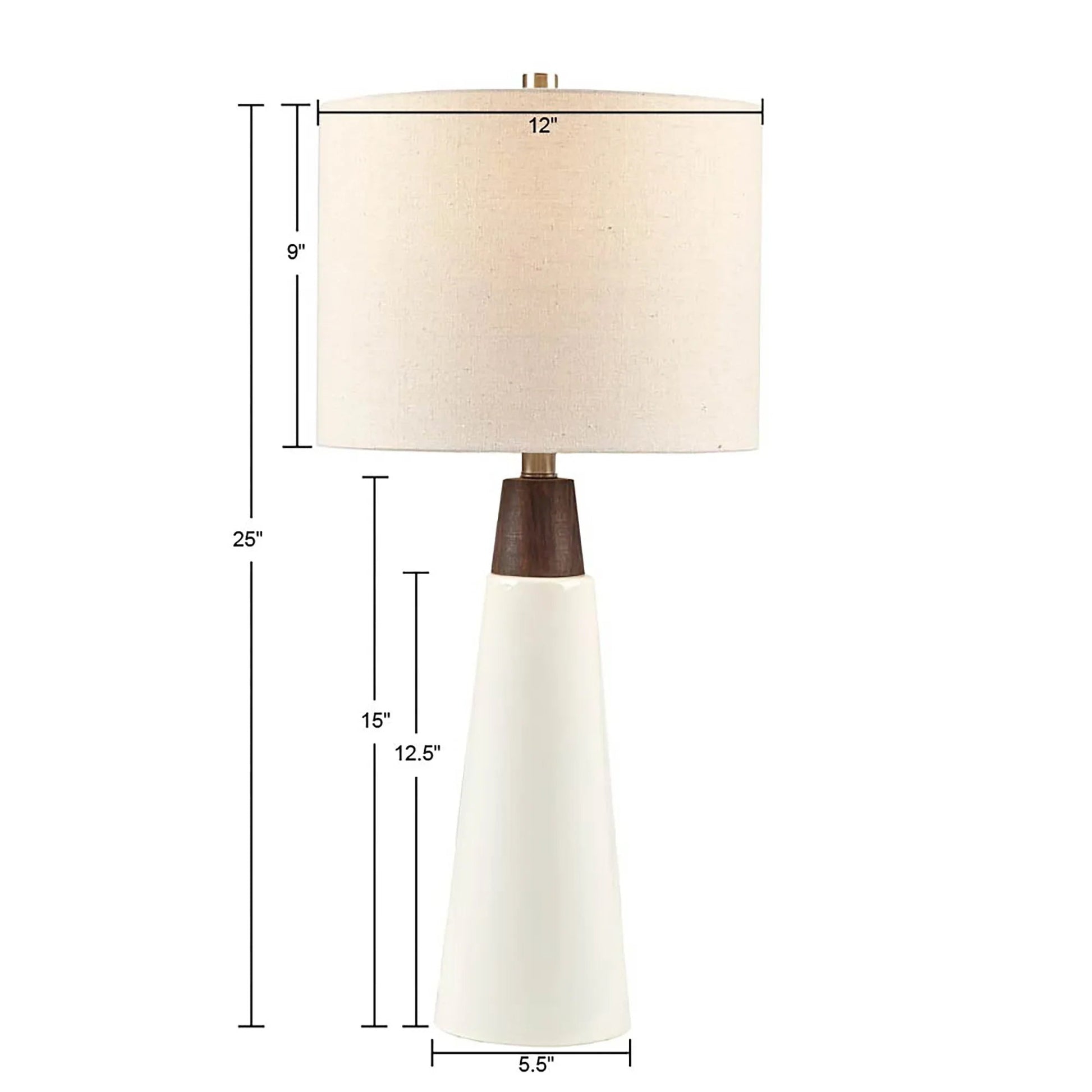 Ceramic & Wood Table Lamp – Two-Tone Conical Base, Cream Drum Shade & LED Bulb Included | Mid-Century Modern