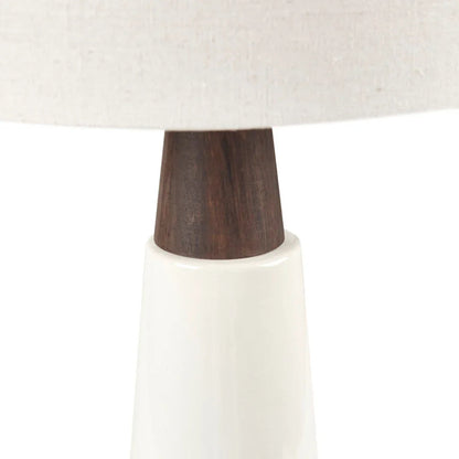Ceramic & Wood Table Lamp – Two-Tone Conical Base, Cream Drum Shade & LED Bulb Included | Mid-Century Modern