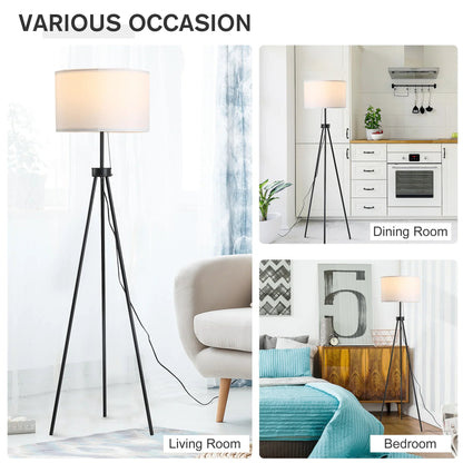 Tripod Floor Lamp – Steel Frame, Fabric Shade, Pull Chain Switch & E26 Base | Home & Office Standing Lamp