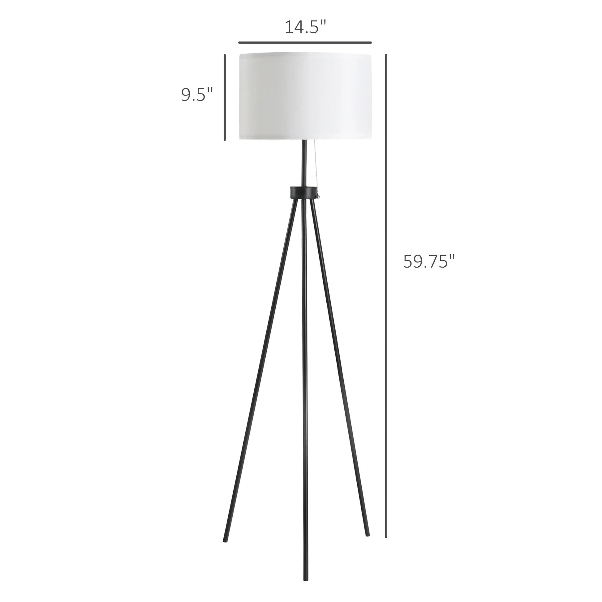 Tripod Floor Lamp – Steel Frame, Fabric Shade, Pull Chain Switch & E26 Base | Home & Office Standing Lamp