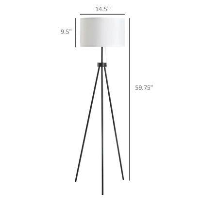 Tripod Floor Lamp – Steel Frame, Fabric Shade, Pull Chain Switch & E26 Base | Home & Office Standing Lamp