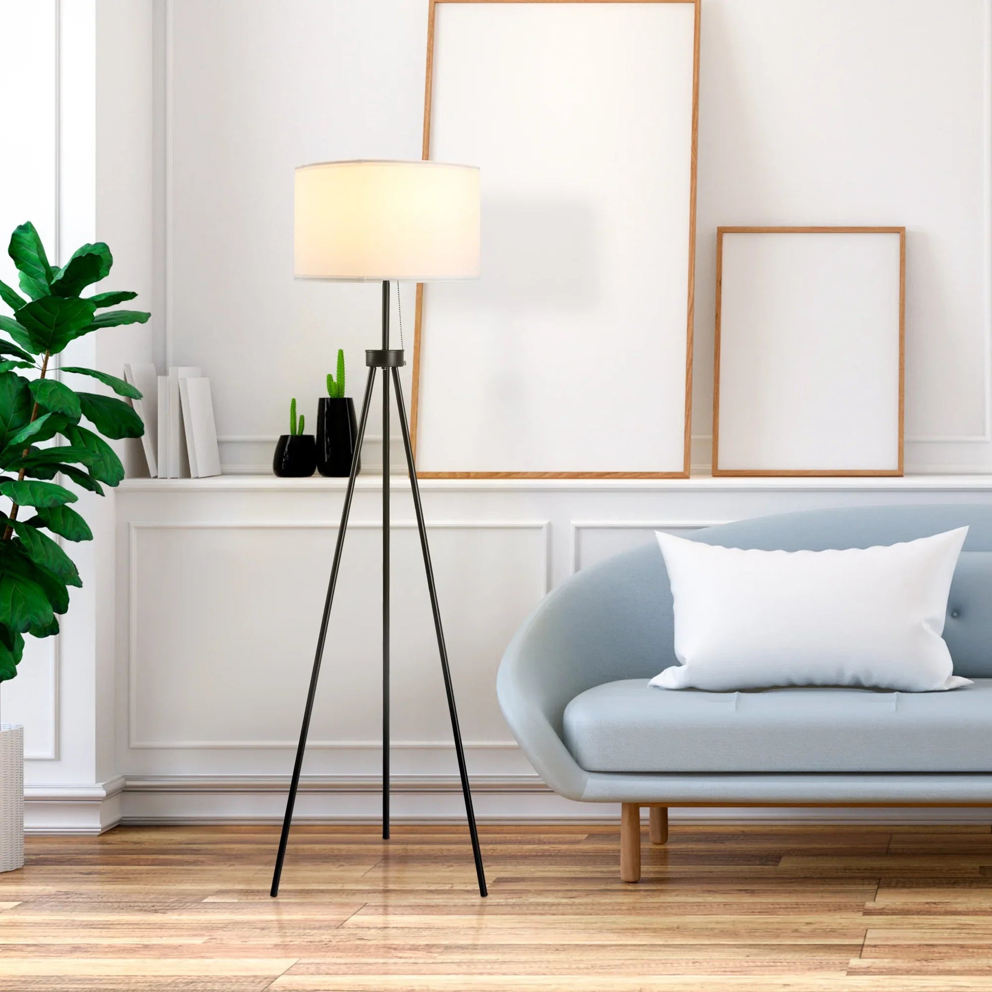 Tripod Floor Lamp – Steel Frame, Fabric Shade, Pull Chain Switch & E26 Base | Home & Office Standing Lamp