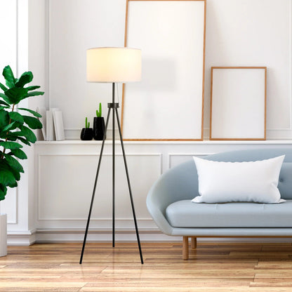 Tripod Floor Lamp – Steel Frame, Fabric Shade, Pull Chain Switch & E26 Base | Home & Office Standing Lamp