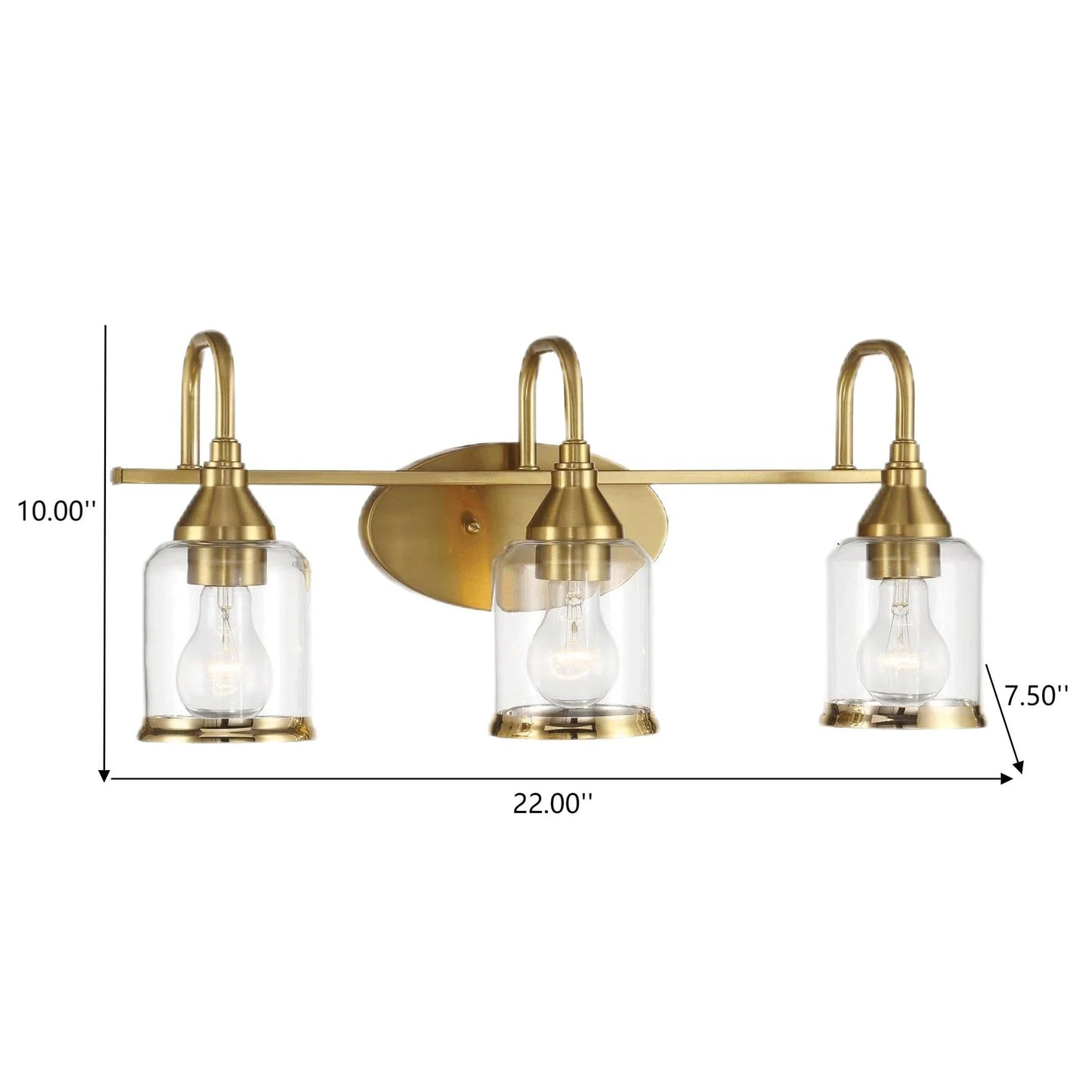 Brushed Gold Vanity Light | 3-Light Contemporary Wall Sconce with Clear Glass Shades — Bathroom, Dining Room & Entryway Fixture