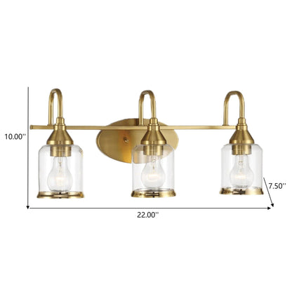 Brushed Gold Vanity Light | 3-Light Contemporary Wall Sconce with Clear Glass Shades — Bathroom, Dining Room & Entryway Fixture