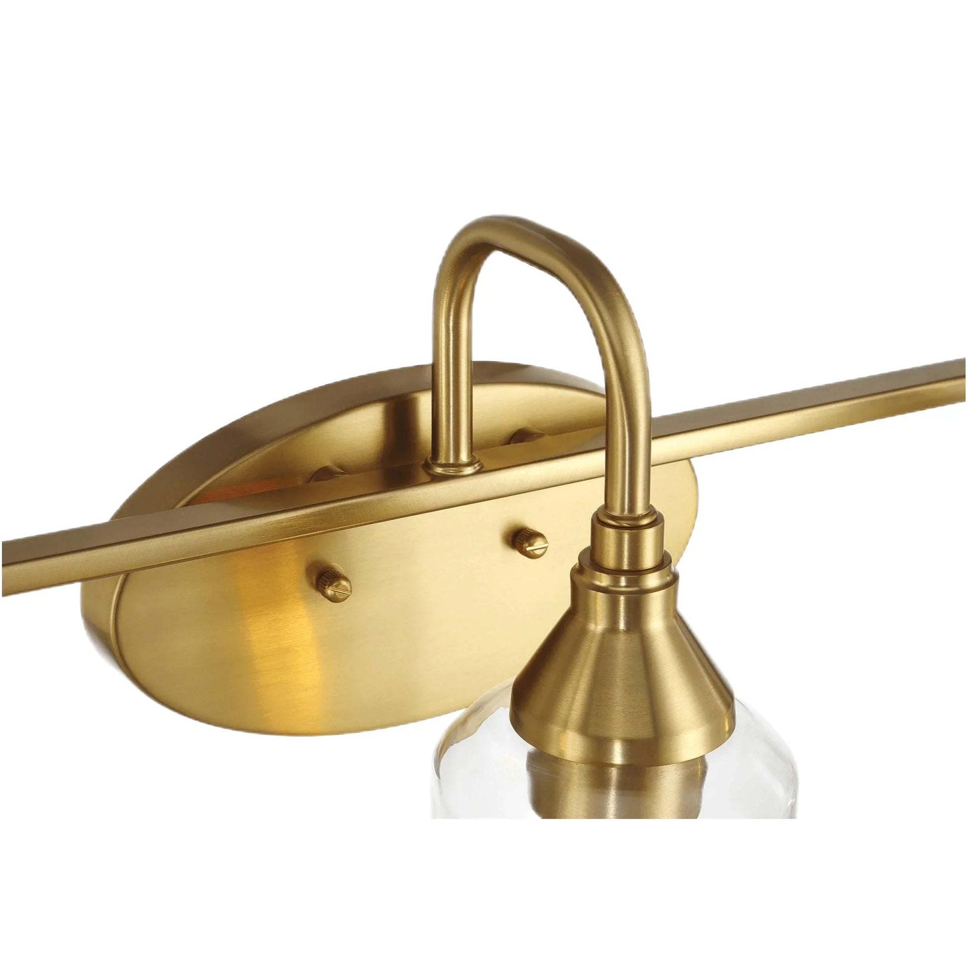 Brushed Gold Vanity Light | 3-Light Contemporary Wall Sconce with Clear Glass Shades — Bathroom, Dining Room & Entryway Fixture
