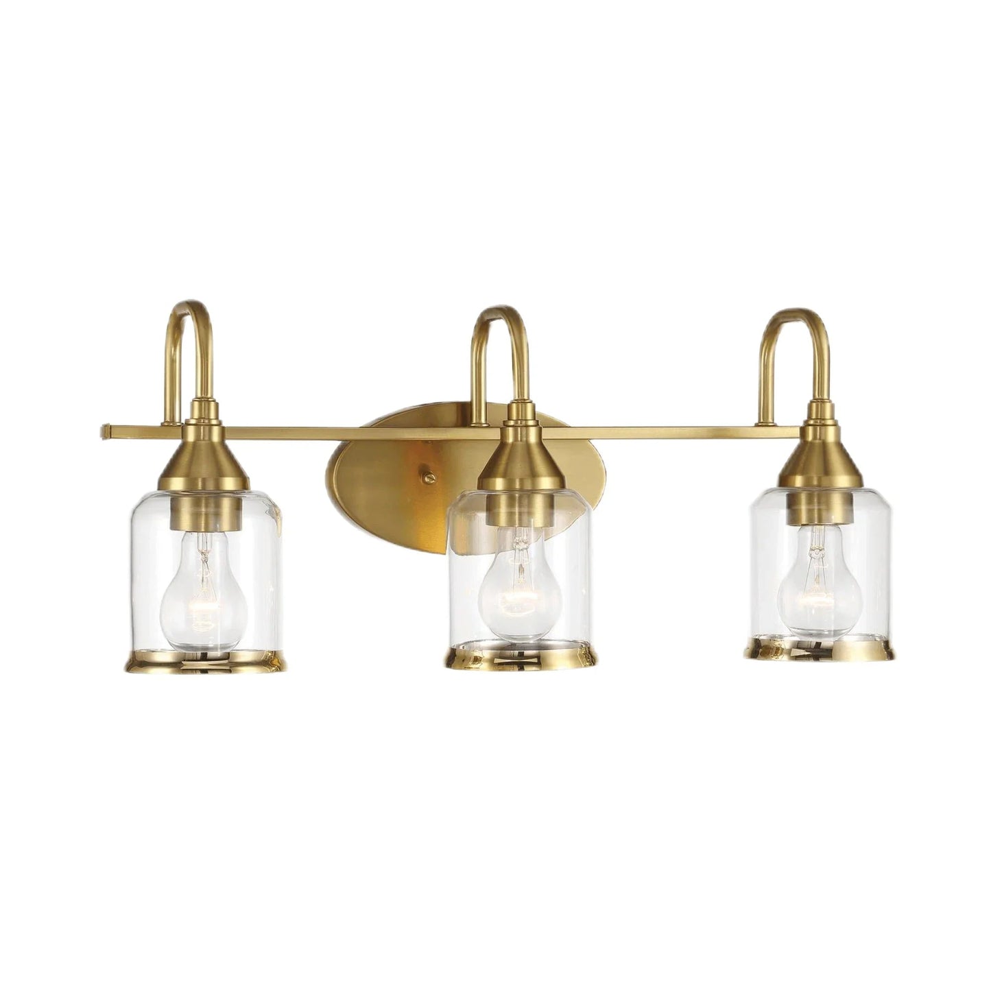 Brushed Gold Vanity Light | 3-Light Contemporary Wall Sconce with Clear Glass Shades — Bathroom, Dining Room & Entryway Fixture
