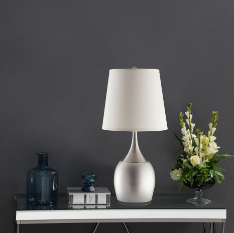 Urn Table Lamps (2-Pack) – Silver Chrome Base & Empire Fabric Shade | Classic Contemporary Bedside & Living Room Lamps