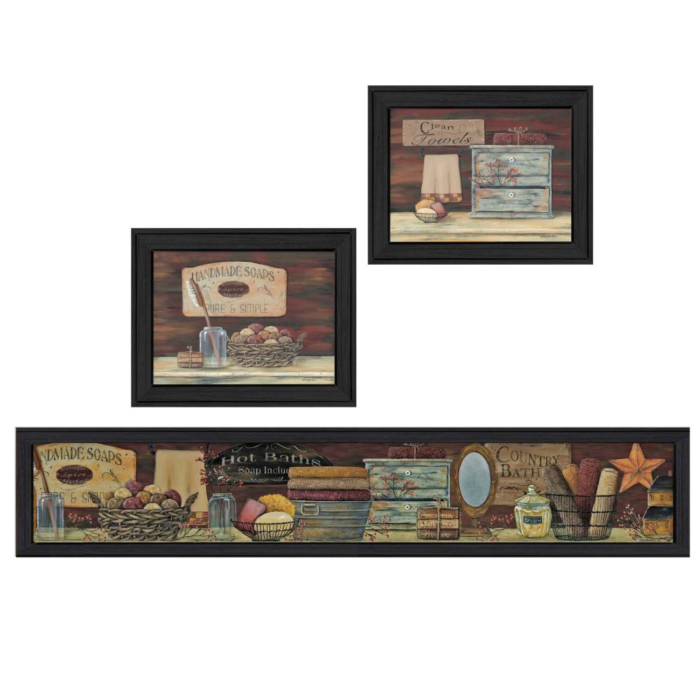 "Country Bath II Collection" Framed Wall Art by Pam Britton | Rustic Bathroom Print, Black Frame