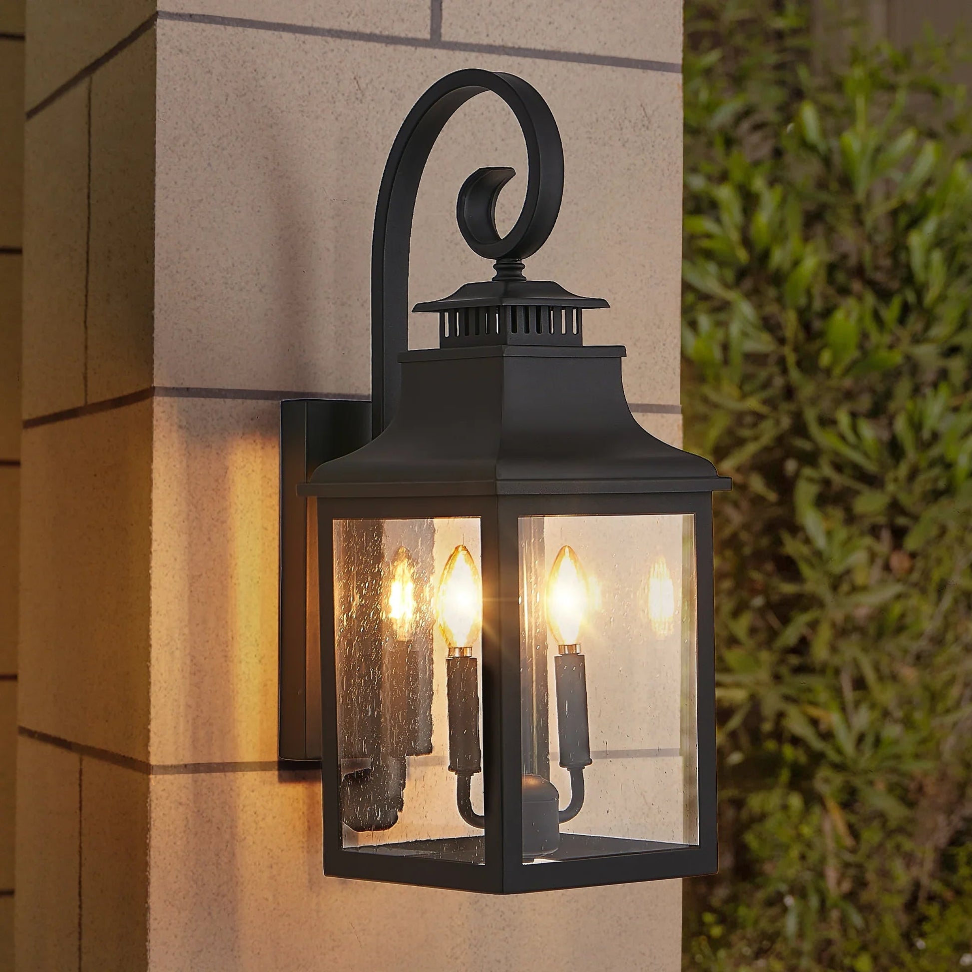 Outdoor Wall Lantern – Vintage Black Aluminum, Clear Seeded Glass & 2x E12 Sockets | Weatherproof Wall Sconce