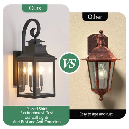 Outdoor Wall Lantern – Vintage Black Aluminum, Clear Seeded Glass & 2x E12 Sockets | Weatherproof Wall Sconce