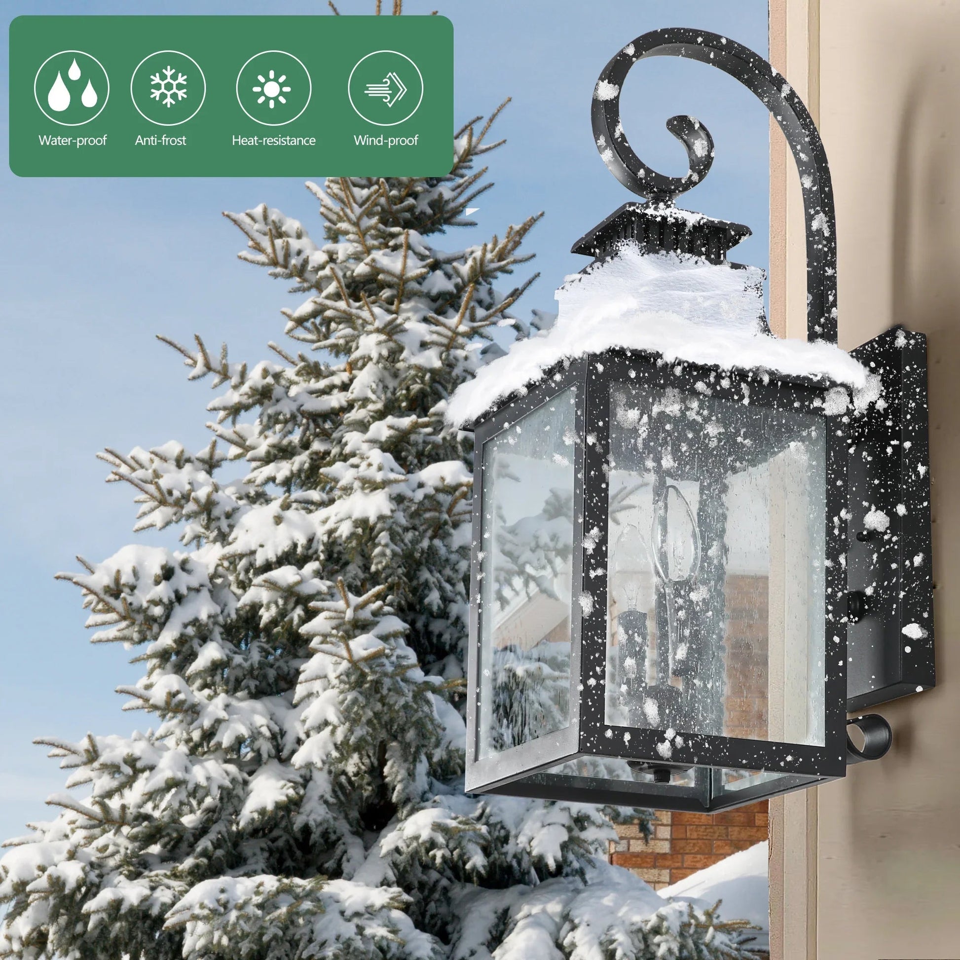 Outdoor Wall Lantern – Vintage Black Aluminum, Clear Seeded Glass & 2x E12 Sockets | Weatherproof Wall Sconce