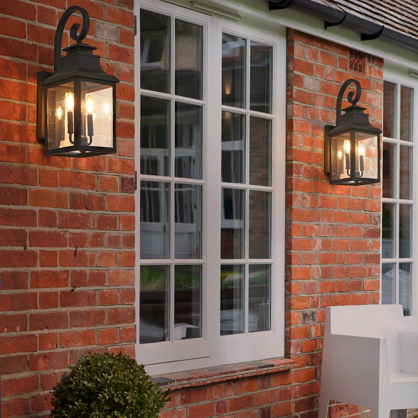 Outdoor Wall Lantern – Vintage Black Aluminum, Clear Seeded Glass & 2x E12 Sockets | Weatherproof Wall Sconce