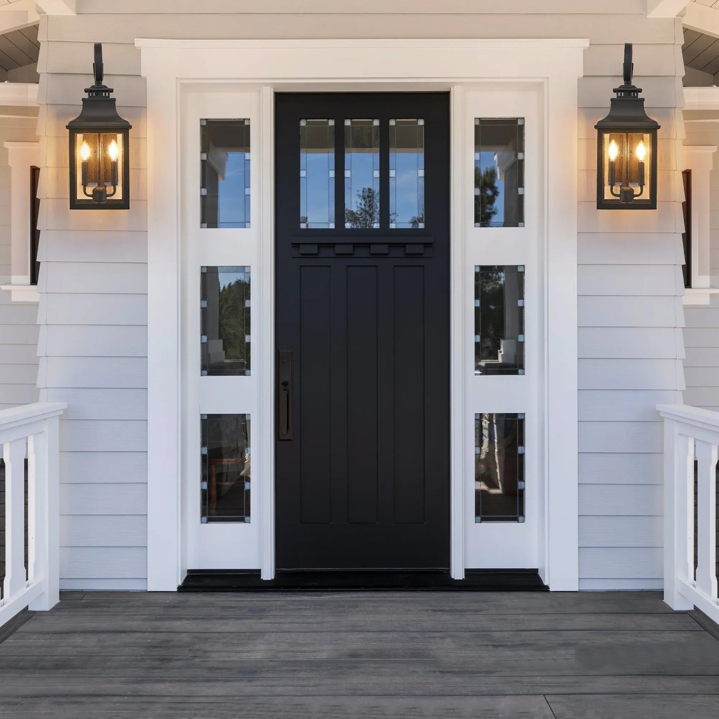 Outdoor Wall Lantern – Vintage Black Aluminum, Clear Seeded Glass & 2x E12 Sockets | Weatherproof Wall Sconce