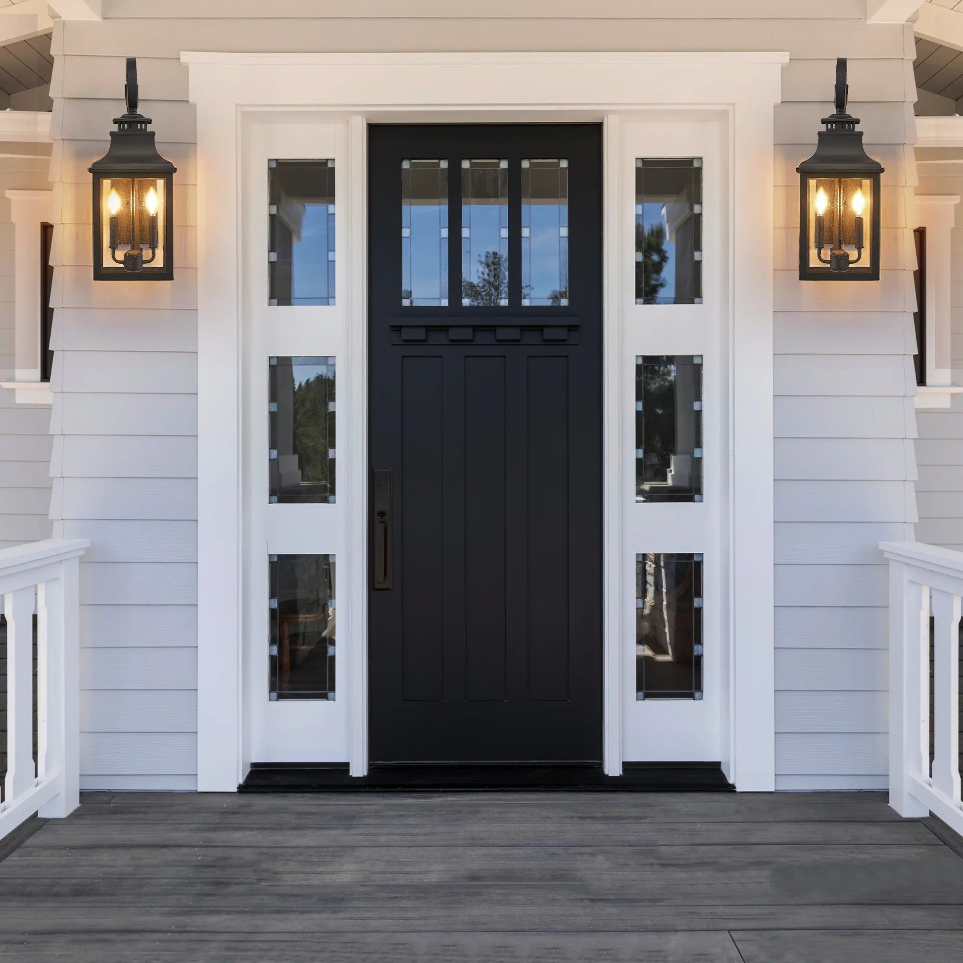Outdoor Wall Lantern – Vintage Black Aluminum, Clear Seeded Glass & 2x E12 Sockets | Weatherproof Wall Sconce