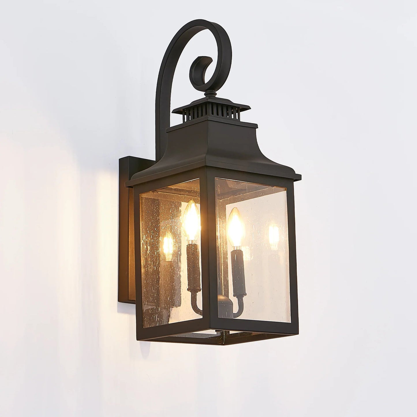 Outdoor Wall Lantern – Vintage Black Aluminum, Clear Seeded Glass & 2x E12 Sockets | Weatherproof Wall Sconce