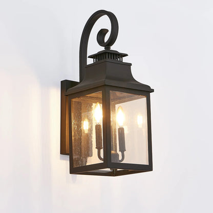 Outdoor Wall Lantern – Vintage Black Aluminum, Clear Seeded Glass & 2x E12 Sockets | Weatherproof Wall Sconce