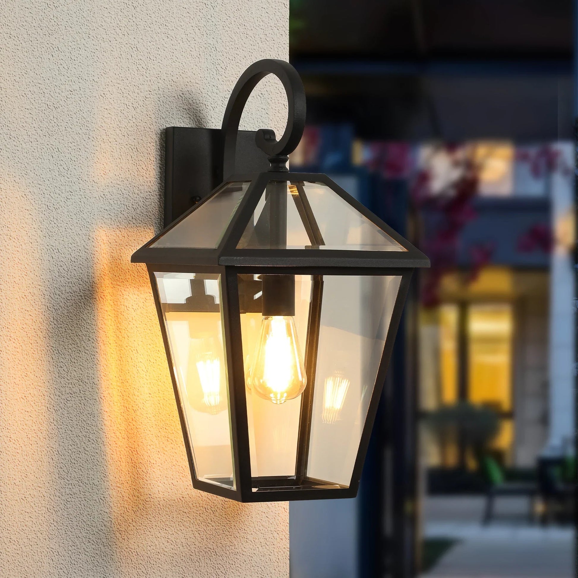 Outdoor Wall Lanterns (2-Pack) – Black Die-Cast Aluminum, Clear Glass & Vintage Farmhouse Design | Weatherproof Wall Sconces