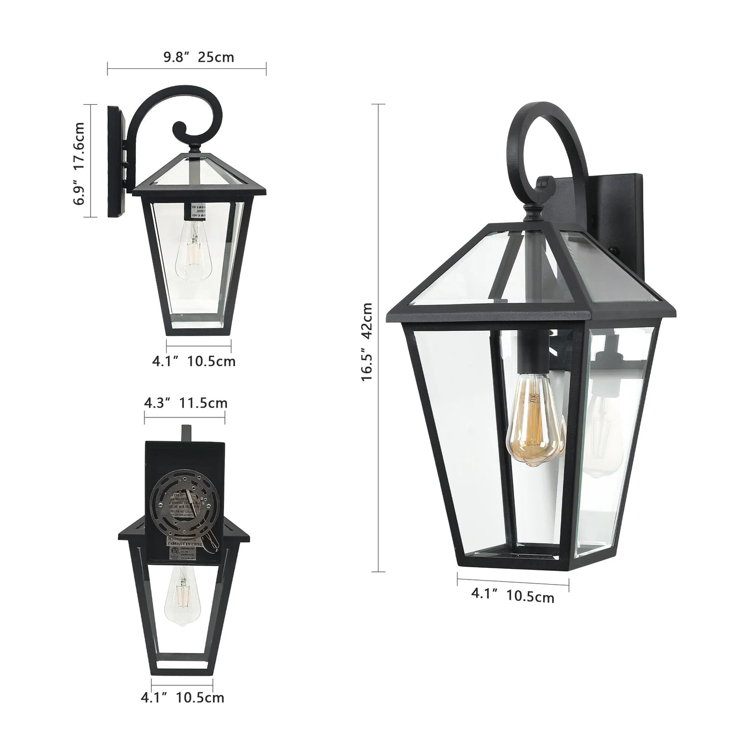 Outdoor Wall Lanterns (2-Pack) – Black Die-Cast Aluminum, Clear Glass & Vintage Farmhouse Design | Weatherproof Wall Sconces