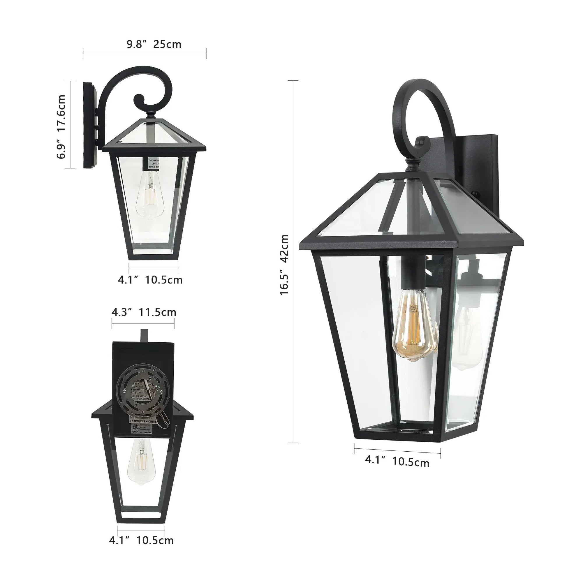 Outdoor Wall Lanterns (2-Pack) – Black Die-Cast Aluminum, Clear Glass & Vintage Farmhouse Design | Weatherproof Wall Sconces