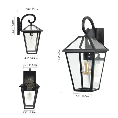 Outdoor Wall Lanterns (2-Pack) – Black Die-Cast Aluminum, Clear Glass & Vintage Farmhouse Design | Weatherproof Wall Sconces