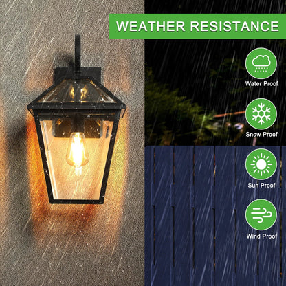 Outdoor Wall Lanterns (2-Pack) – Black Die-Cast Aluminum, Clear Glass & Vintage Farmhouse Design | Weatherproof Wall Sconces