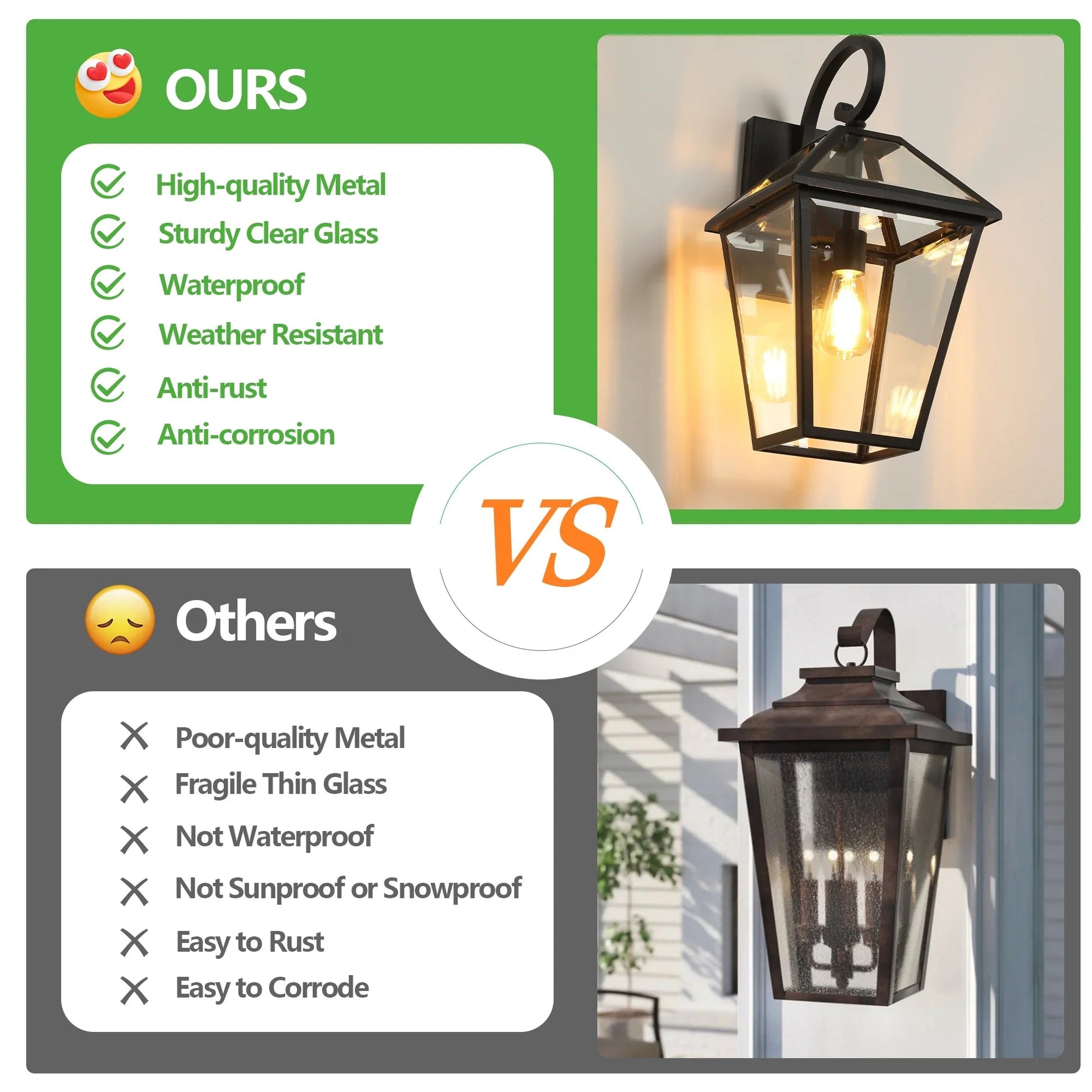 Outdoor Wall Lanterns (2-Pack) – Black Die-Cast Aluminum, Clear Glass & Vintage Farmhouse Design | Weatherproof Wall Sconces
