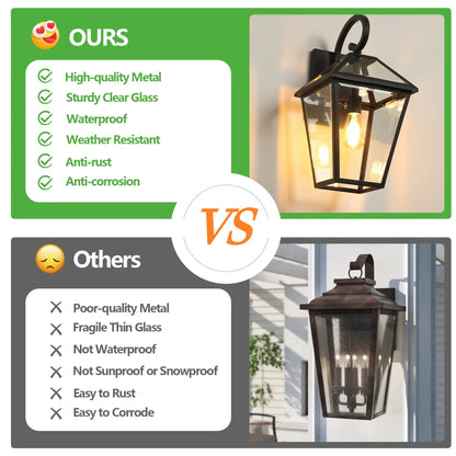 Outdoor Wall Lanterns (2-Pack) – Black Die-Cast Aluminum, Clear Glass & Vintage Farmhouse Design | Weatherproof Wall Sconces