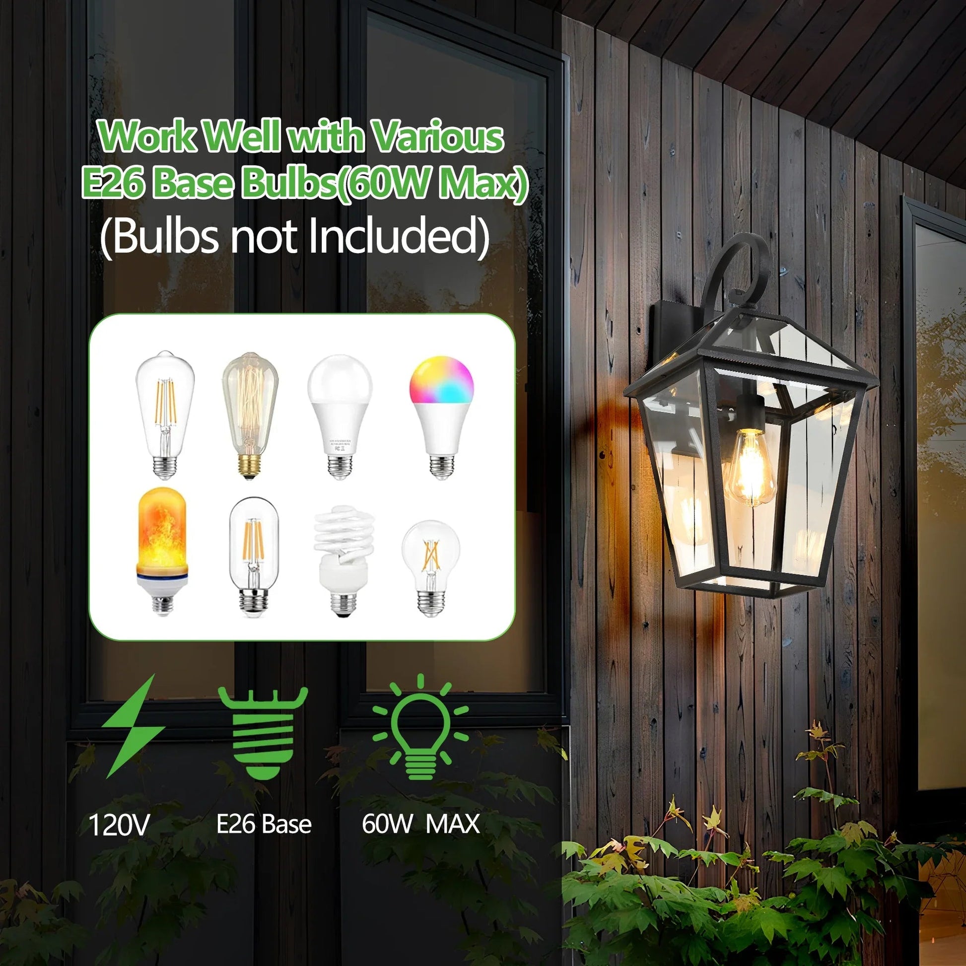 Outdoor Wall Lanterns (2-Pack) – Black Die-Cast Aluminum, Clear Glass & Vintage Farmhouse Design | Weatherproof Wall Sconces