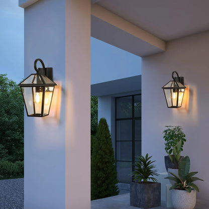Outdoor Wall Lanterns (2-Pack) – Black Die-Cast Aluminum, Clear Glass & Vintage Farmhouse Design | Weatherproof Wall Sconces