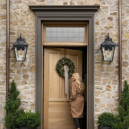 Outdoor Wall Lanterns (2-Pack) – Black Die-Cast Aluminum, Clear Glass & Vintage Farmhouse Design | Weatherproof Wall Sconces